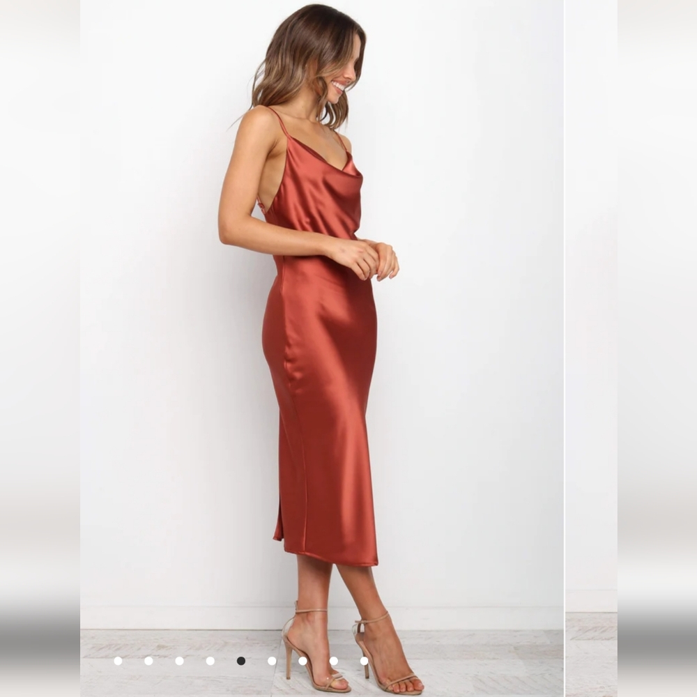 Petal and Pup Rust Satin Mid Dress